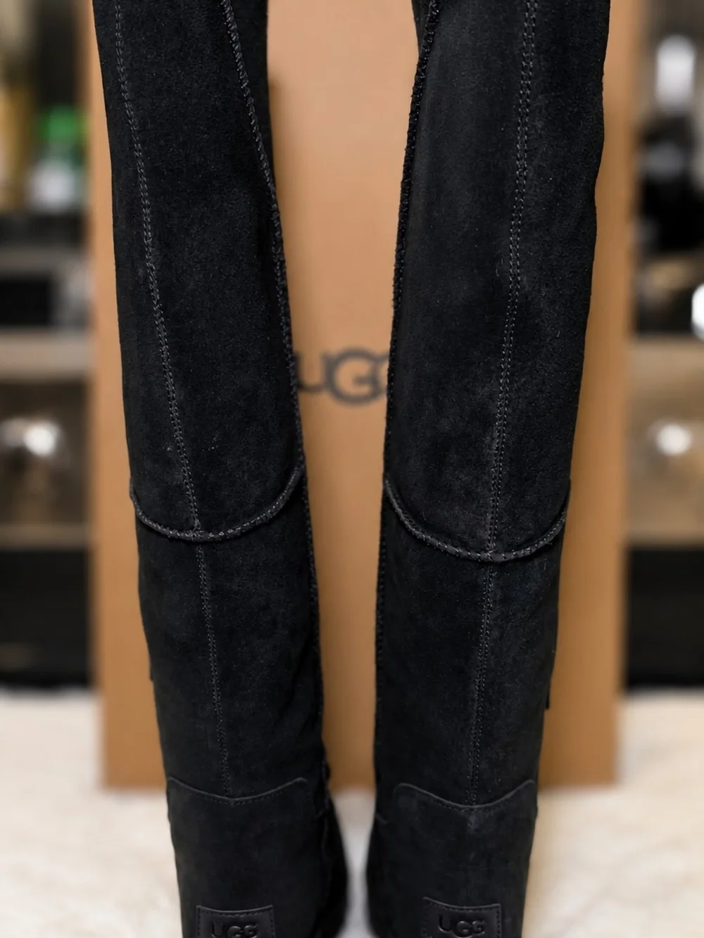 UGG Women's Black Suede Tall Platform Boots